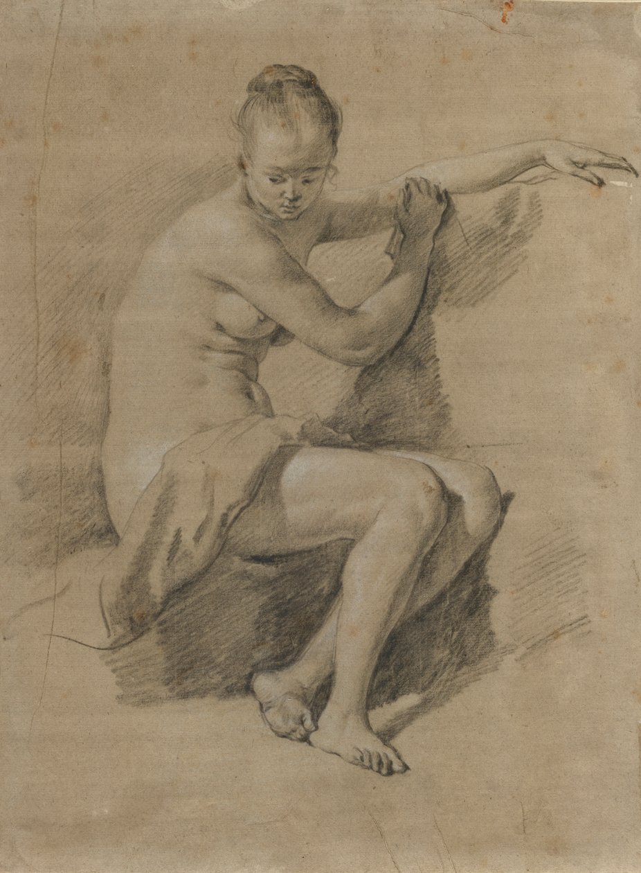 Sittende naken kvinne, ca. 1660-70 (Svart og hvit kritttegning) av Adriaen van de Velde