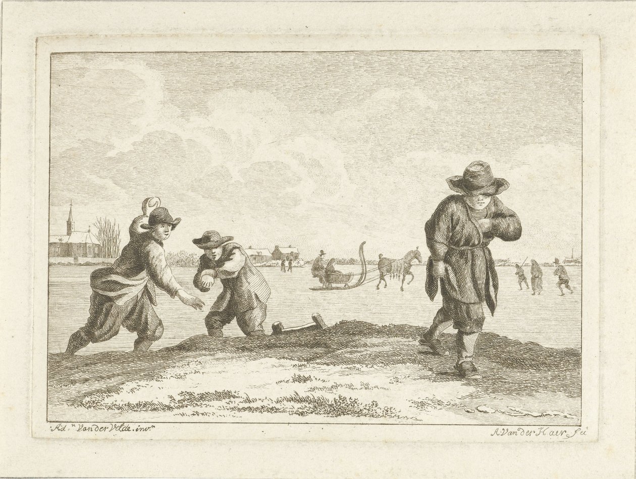 Snøballkastere, gravert av Anthonij van der Haer, ca. 1745-85 (etsing) av Adriaen van de Velde