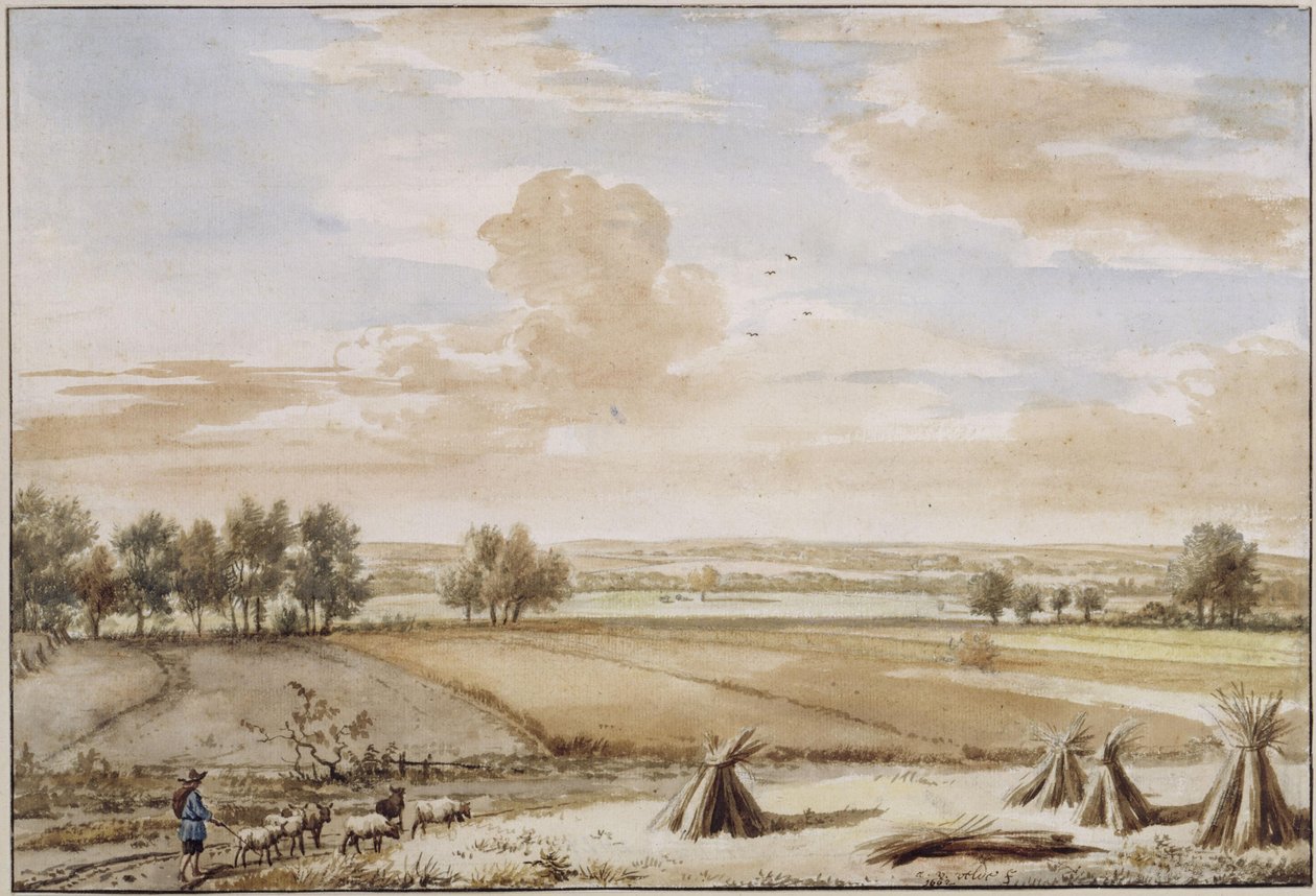 Sommerlig lavlandskap med modne kornåkre av Adriaen van de Velde