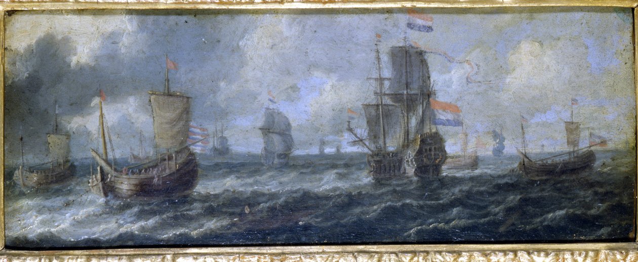 Den nederlandske marinen. Oljemaleri av A. van de Velde. 1600-tallet. Museo del Castello de Milan av Adriaen van de Velde