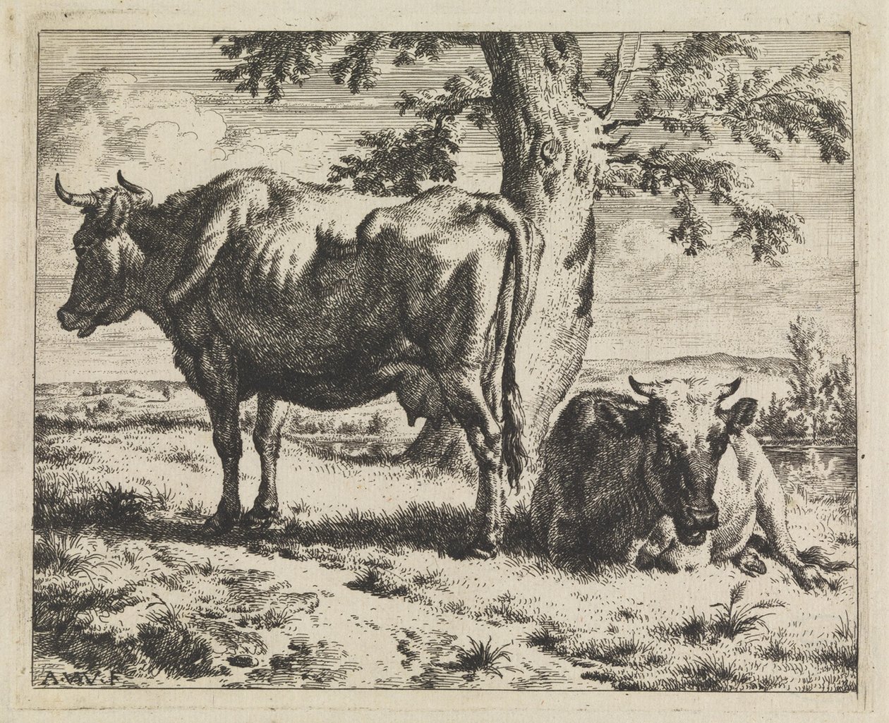 To kyr under et tre av Adriaen van de Velde