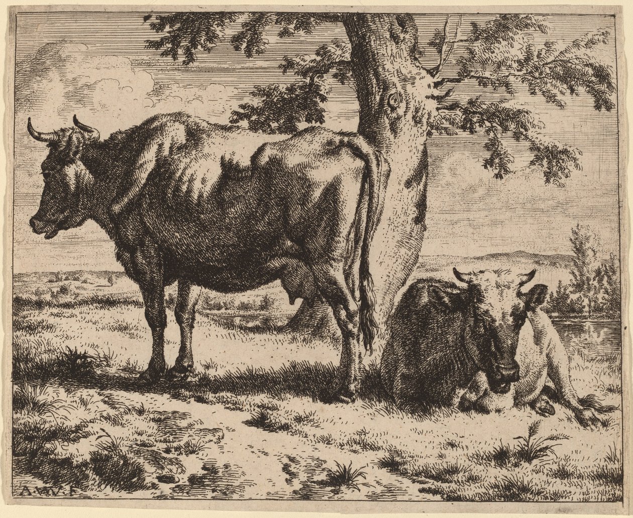 To kyr under et tre av Adriaen van de Velde