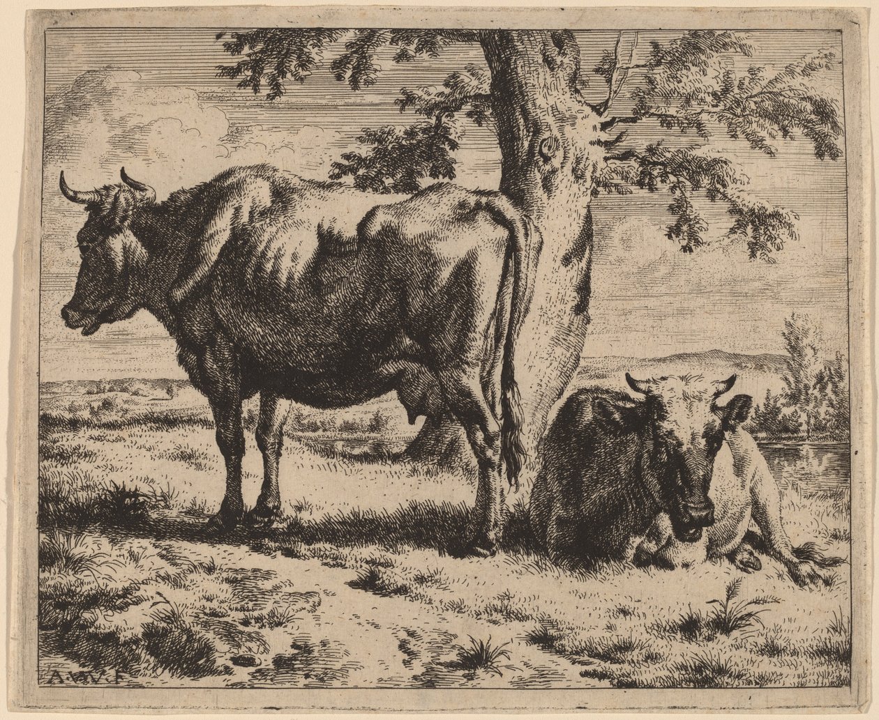 To kyr under et tre av Adriaen van de Velde