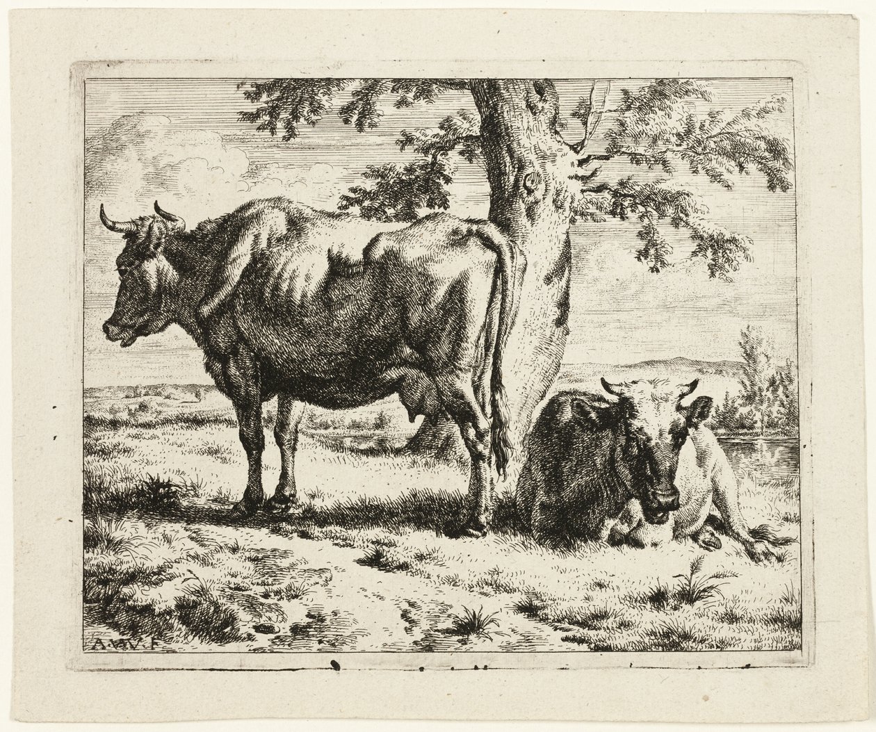To kyr under et tre av Adriaen van de Velde
