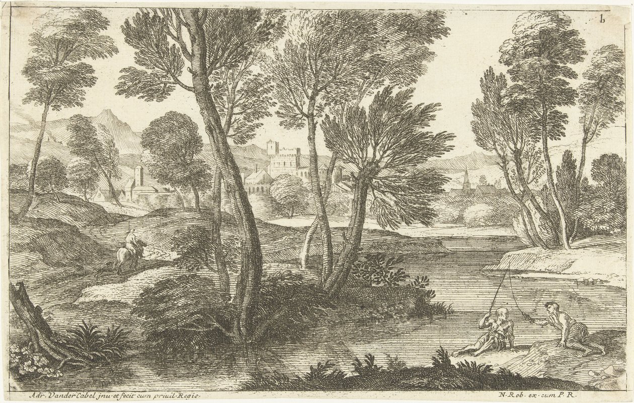 Landskap med to fiskere De to fiskerne Landskap, serie tre (serietittel) av Adriaen van der Kabel