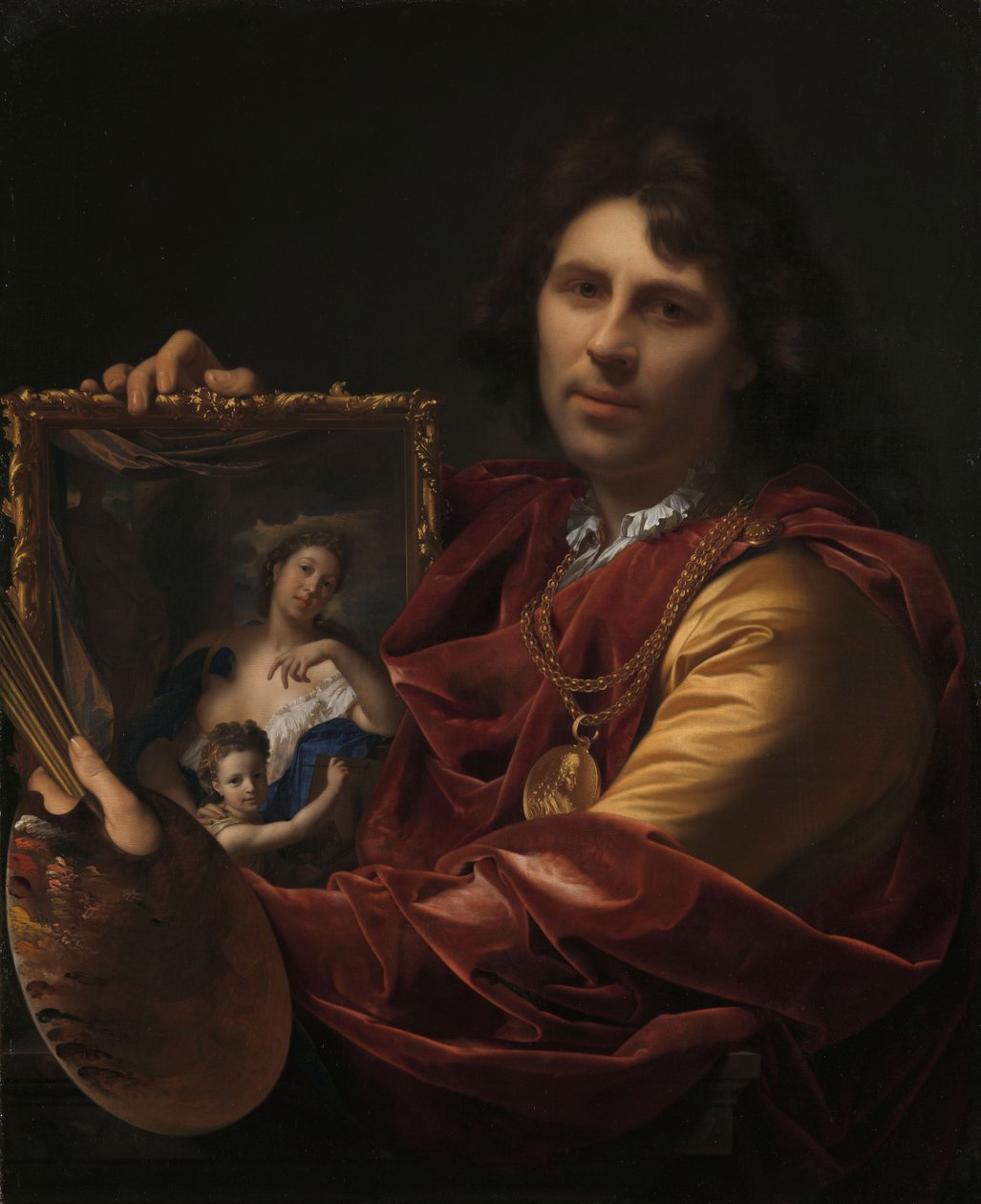 Selvportrett med portrettet av hans kone, Margaretha van Rees, og deres datter Maria, 1699. av Adriaen van der Werff