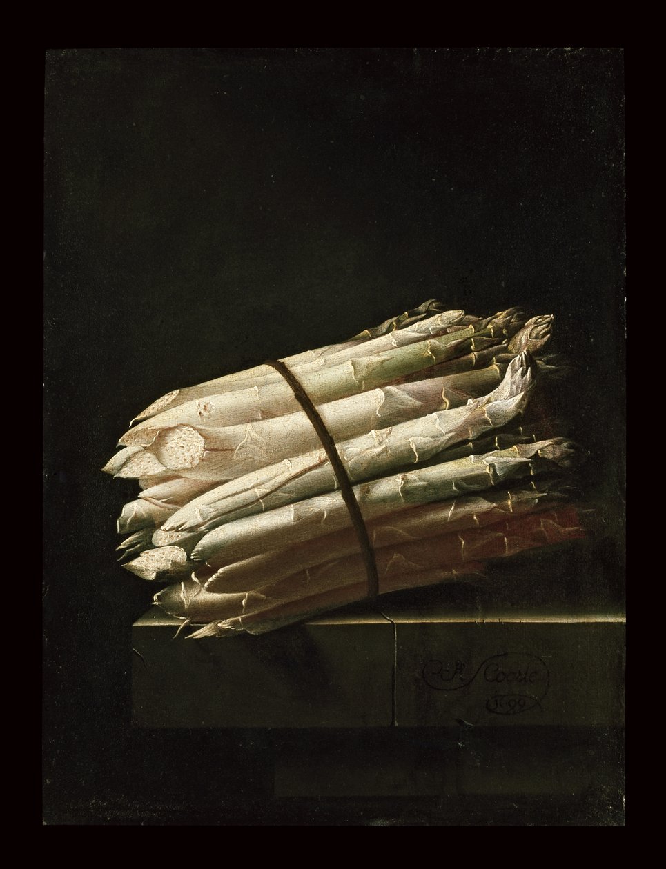 Still Life of Asparagus, 1699 (olje på papir lagt på panel) av Adrian Coorte