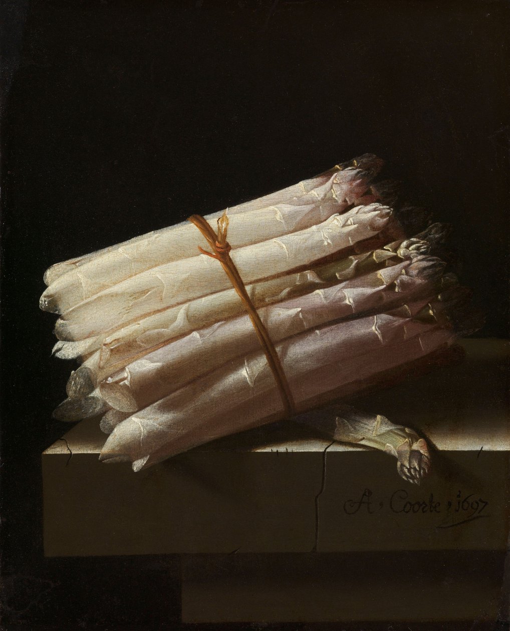 Stilleben med asparges, 1697 av Adrian Coorte