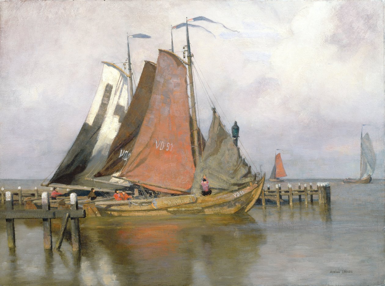 Fiskebåter forlater Zuyderzee havn, 1899 av Adrian Scott Stokes