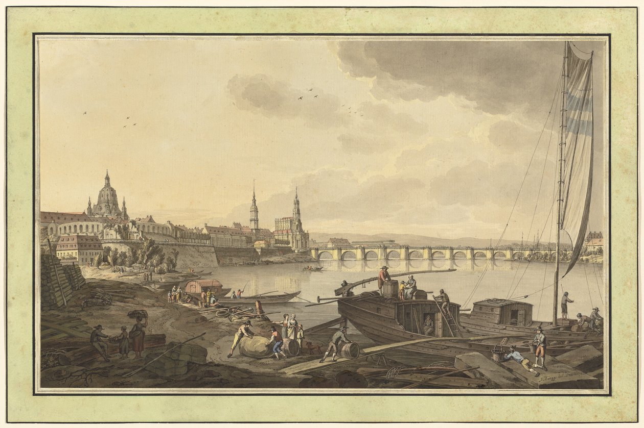 Dresden fra bredden av elven Elbe av Adrian Zingg