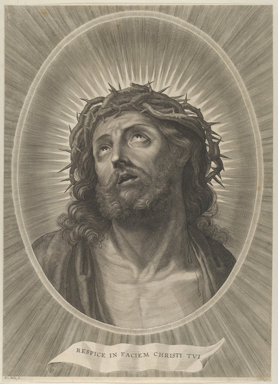 Kristi hode ser opp med tornekrone, i en oval ramme, etter Reni, ca. 1..., ca. 1653-67. av Adrian van Melar
