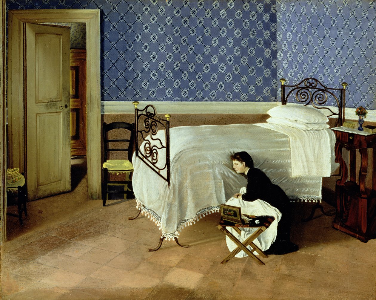 Interiør med figur (olje på lerret) av Adriano Cecioni