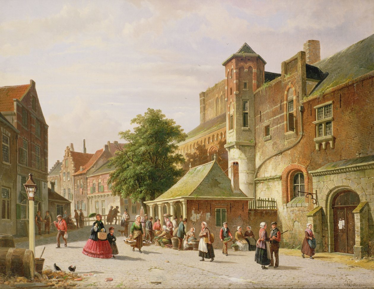 En gatescene i Amsterdam av Adrianus Eversen