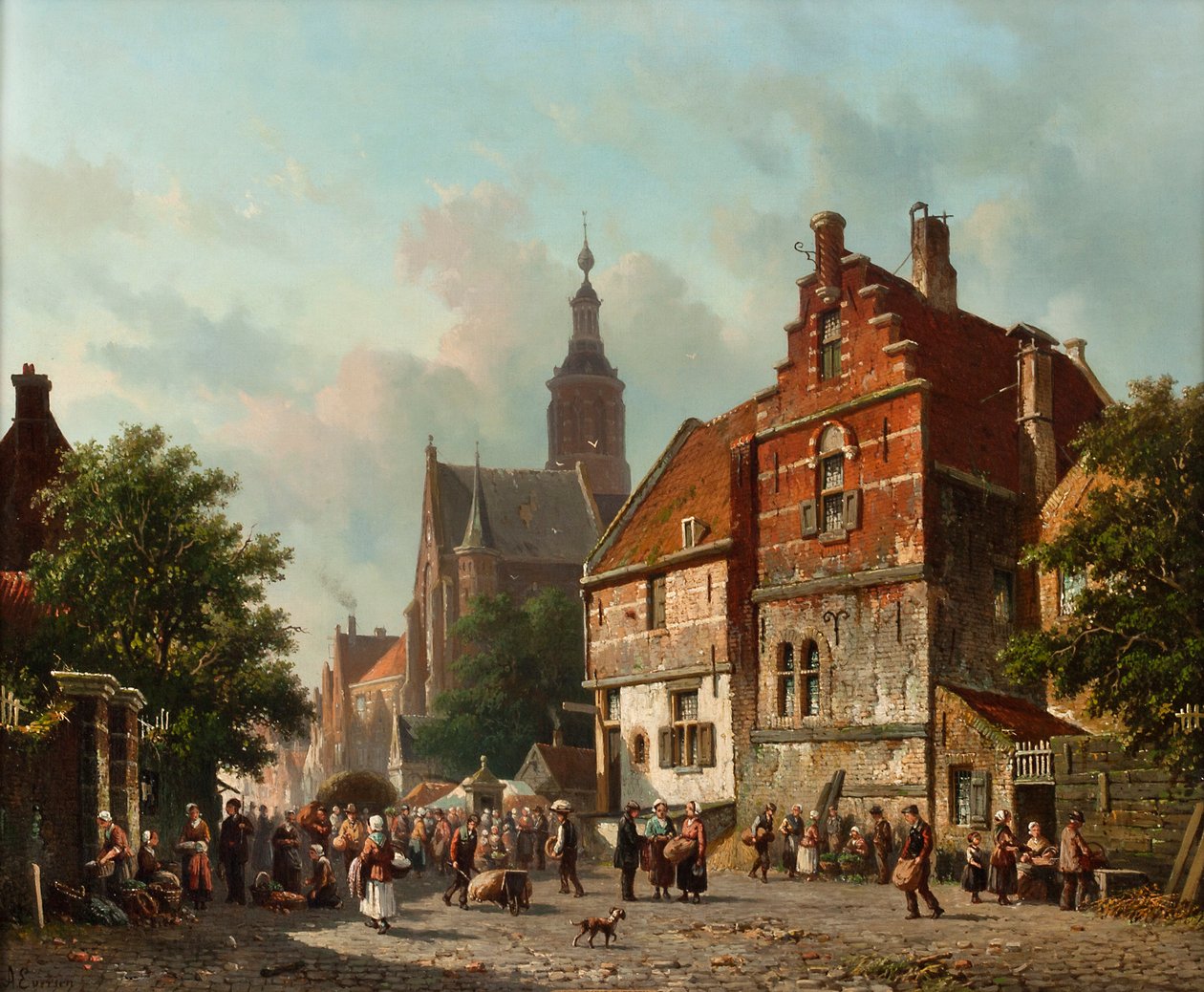 Et nederlandsk marked om sommeren, 1800-tallet av Adrianus Eversen