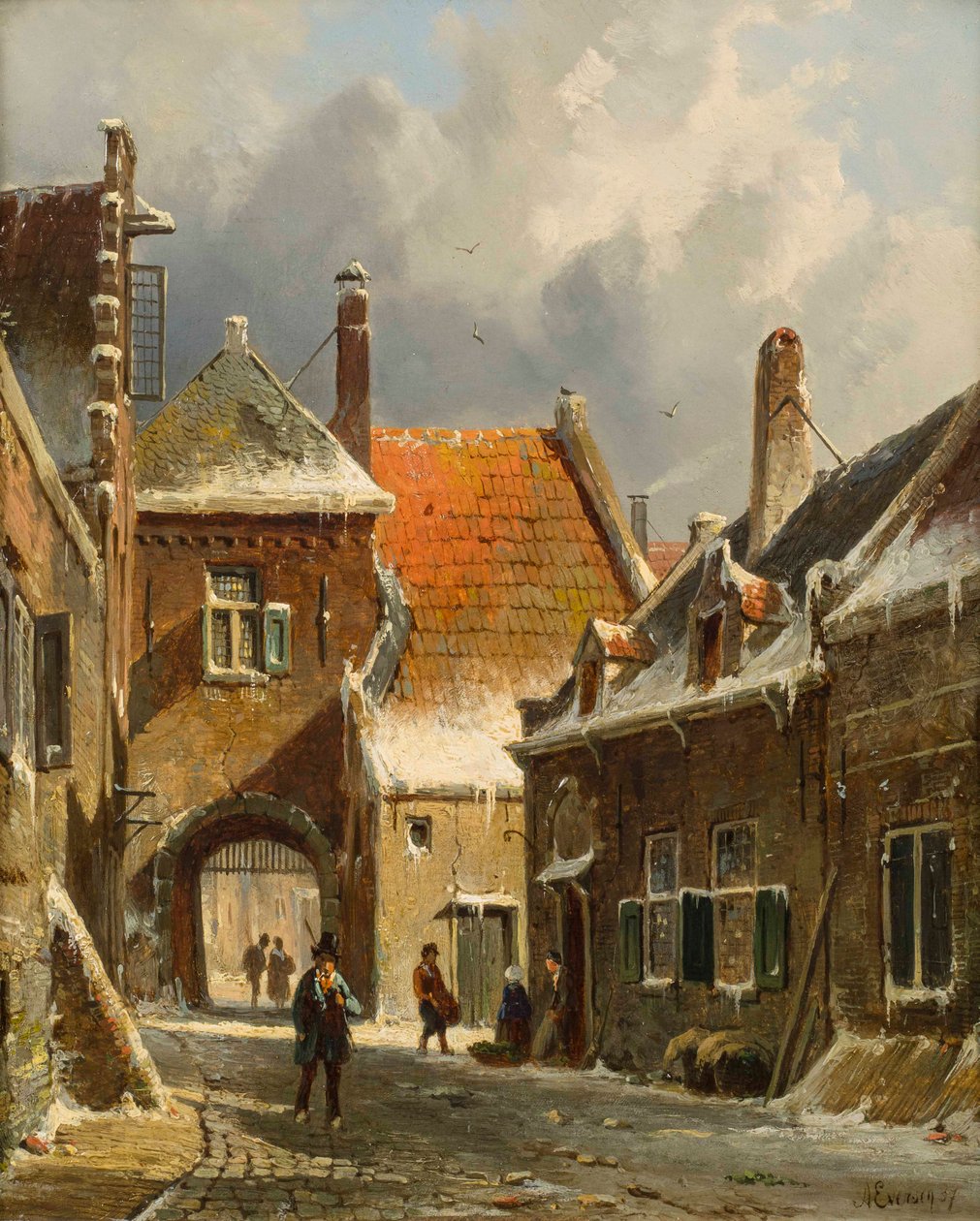 A Winter Street Scene, 1800-tallet av Adrianus Eversen
