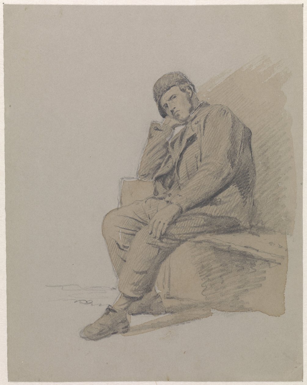 Figurstudie av en sittende mann med hatt av Adrianus Eversen