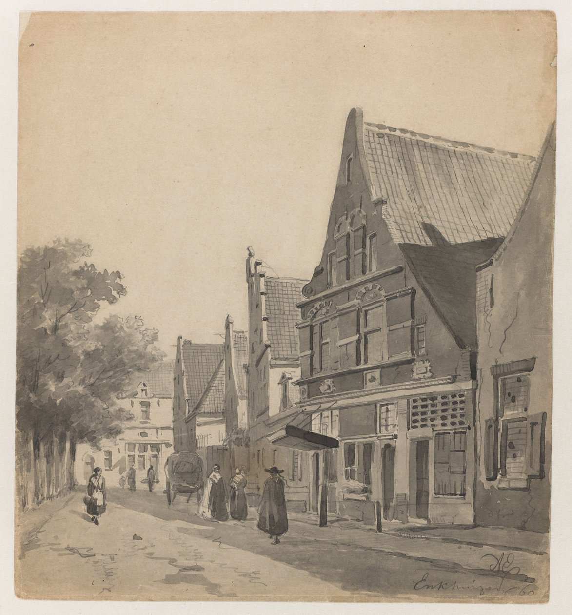 Utsikt over Zuiderhavendijk i Enkhuizen Enkhuizen 60 (tittel på objekt) av Adrianus Eversen