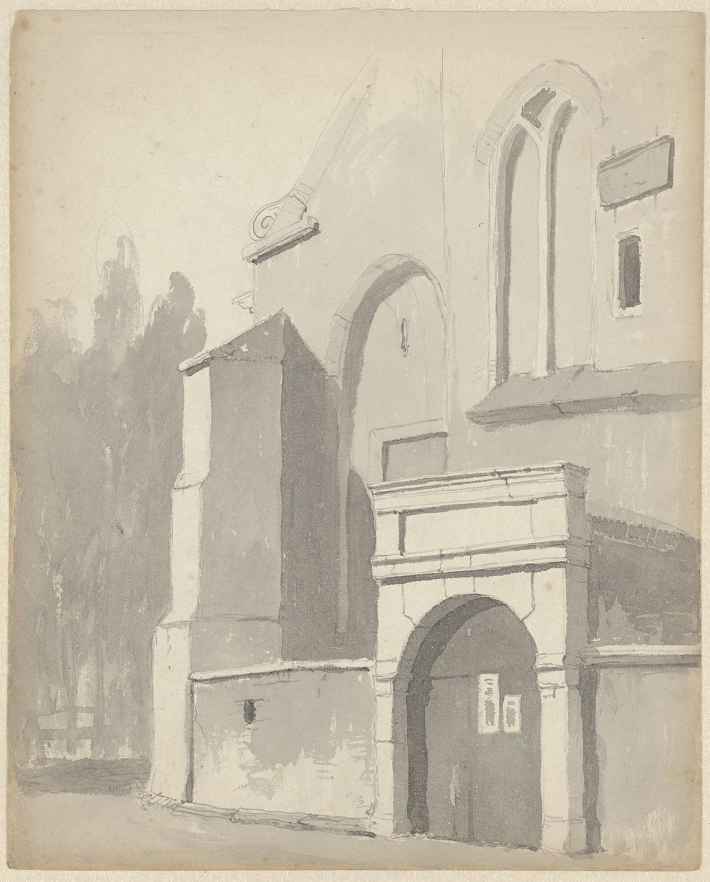 Utsikt over en inngangsport til en kirke av Adrianus Eversen
