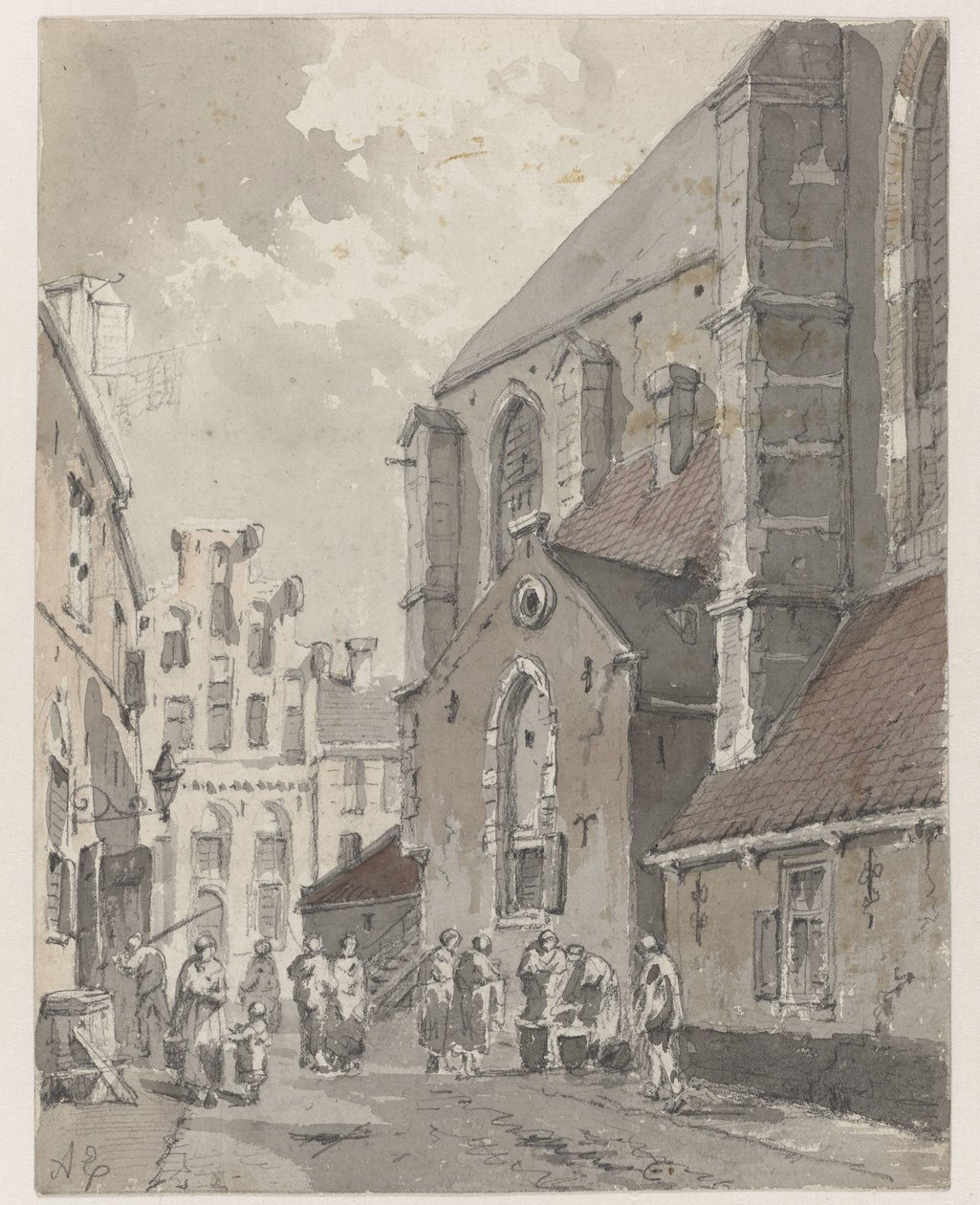 Utsikt i Amersfoort, på høyre del av St. Joriskerk av Adrianus Eversen