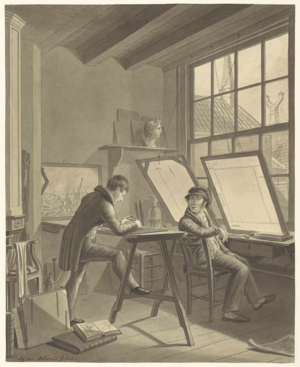 Verksted til Jacob Ernst Marcus i Rozenstraat i Amsterdam av Adrianus Gerardus van Schoone