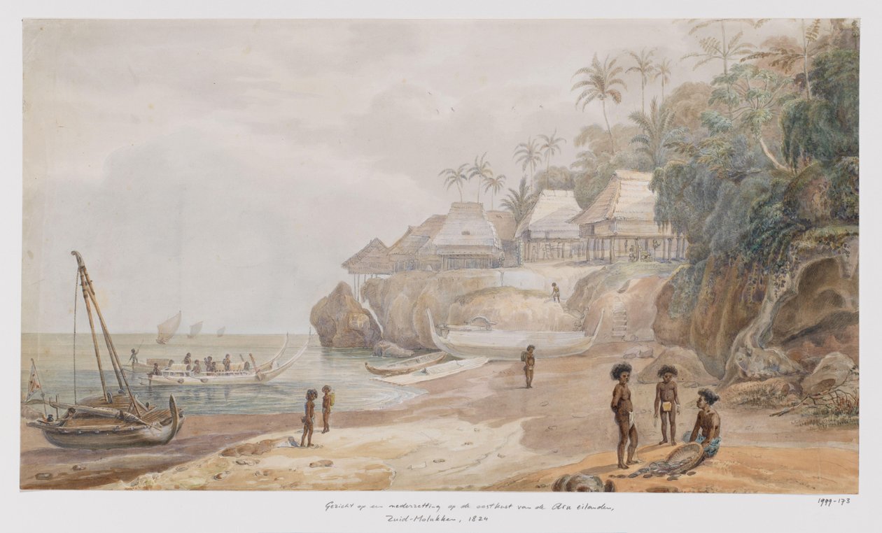 Utsikt over en bygd fra østkysten av Workai, Aru Islands, South East Maluku av Adrianus Johannes Bik