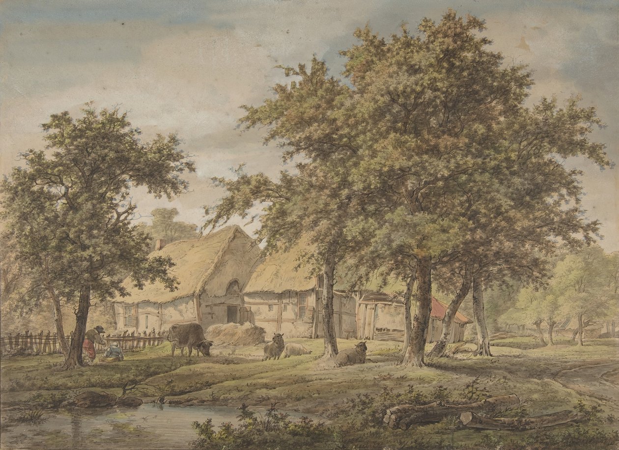 Landskap med våningshus, 1757-1837. av Adrianus de Visser