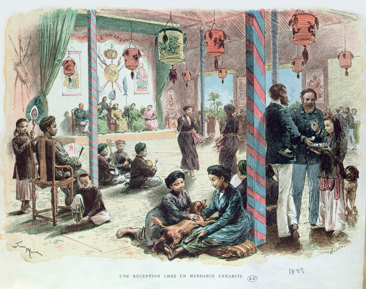 Mottakelse i huset til en Annamite-mandarin i Tonkin, Fransk Indo-Kina 1883 av Adrien Emmanuel Marie