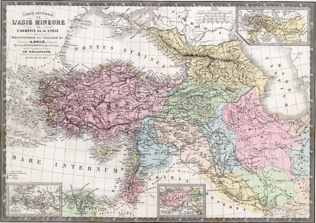 Generelt kart over Lilleasia, Armenia, Syria, Mesopotamia, Kaukasus og A. av Adrien Hubert Brué