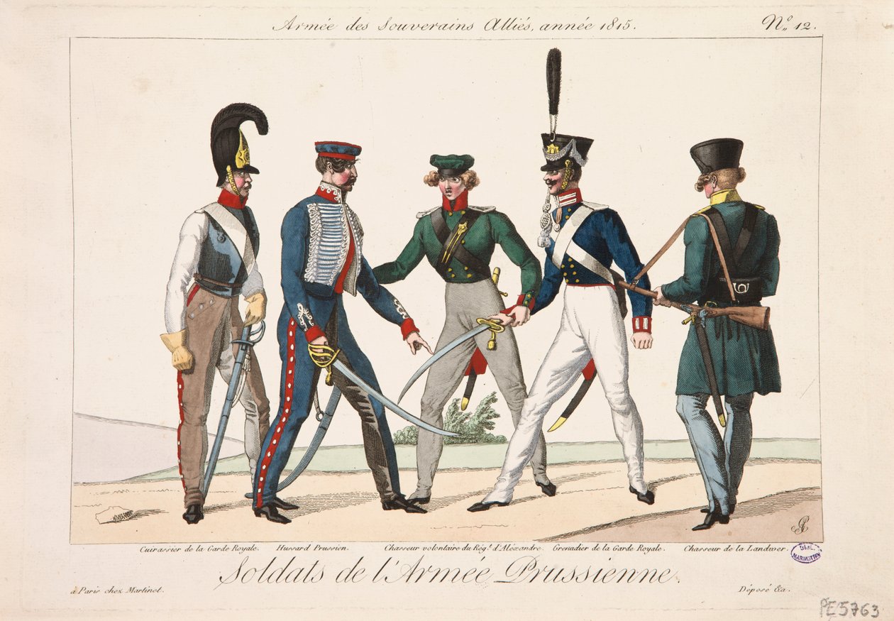 Soldater fra den prøyssiske hæren, Army of the Allied Sovereigns, 1815 av Adrien Pierre Francois Godefroy