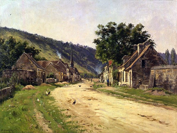 Landsbygate med figurer (olje på lerret) av Adrien Jacques Sauzay