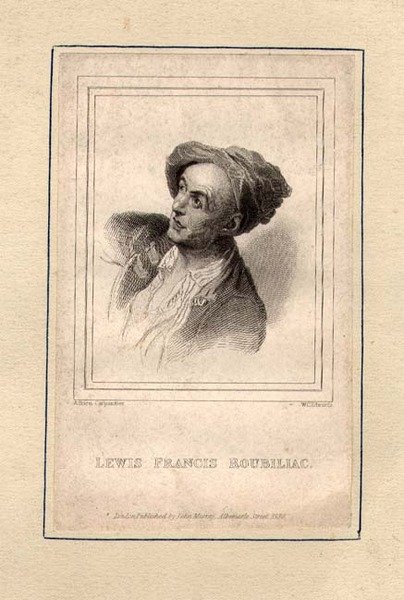 Portrett av Louis Francois Roubillac (1702-62), gravert av W.C. Edwards av Adrien (after) Carpentiers