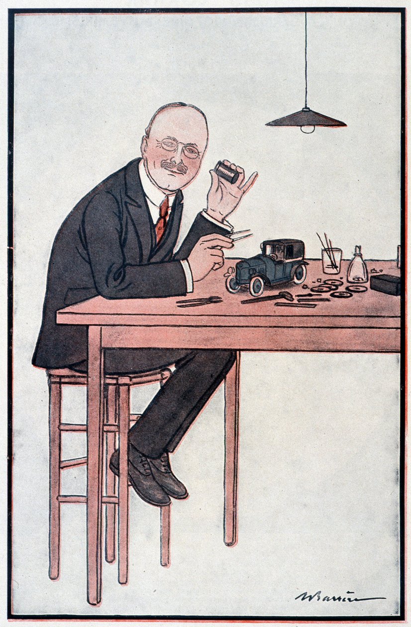 André Citroen, "Forden" i Frankrike - Illustrasjon av Adrien Barrere (1877-1931) i "" Fantasio"" av 01.10.1922 av Adrien Barrere