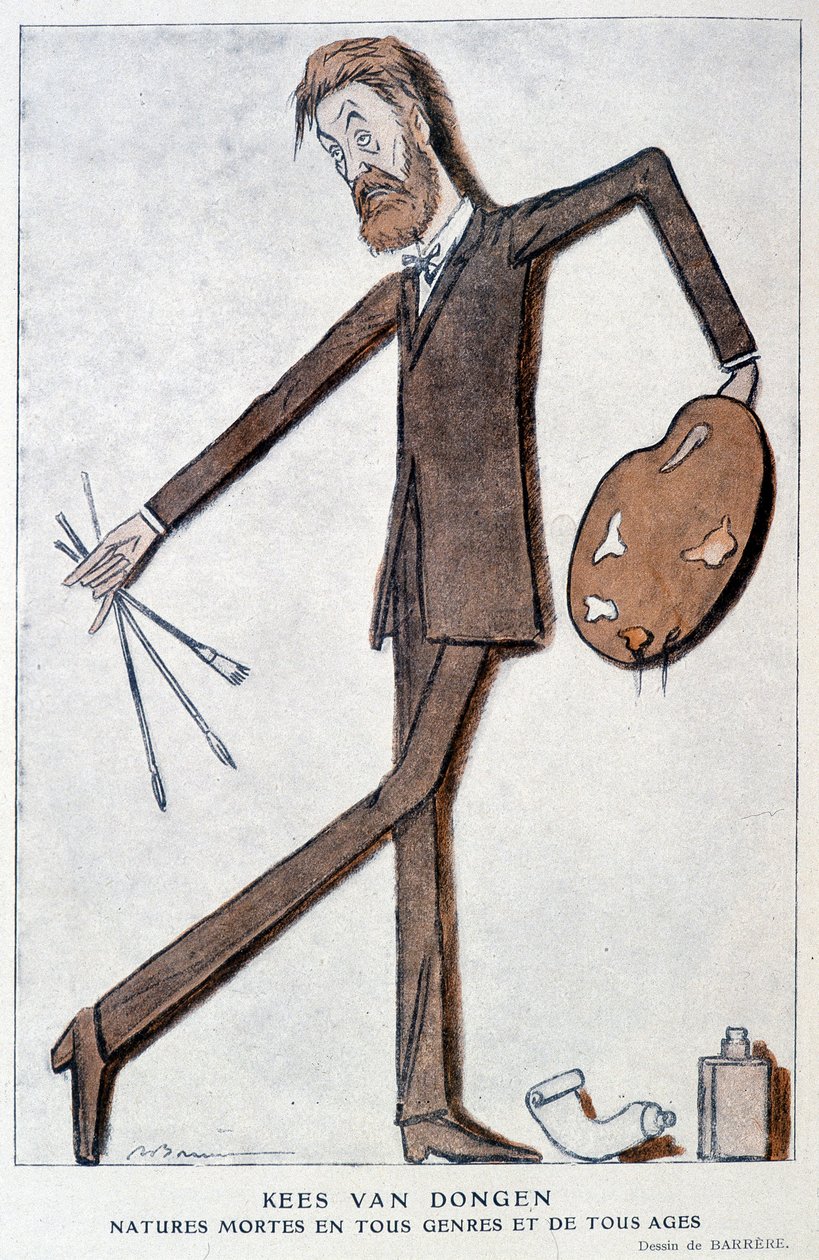 Tegneserie om Kees Van Dongen (1877-1968), fransk maler av tysk opprinnelse. Tegning av Barrère, i "" Fantasio"" fra 15.10.1921 av Adrien Barrere