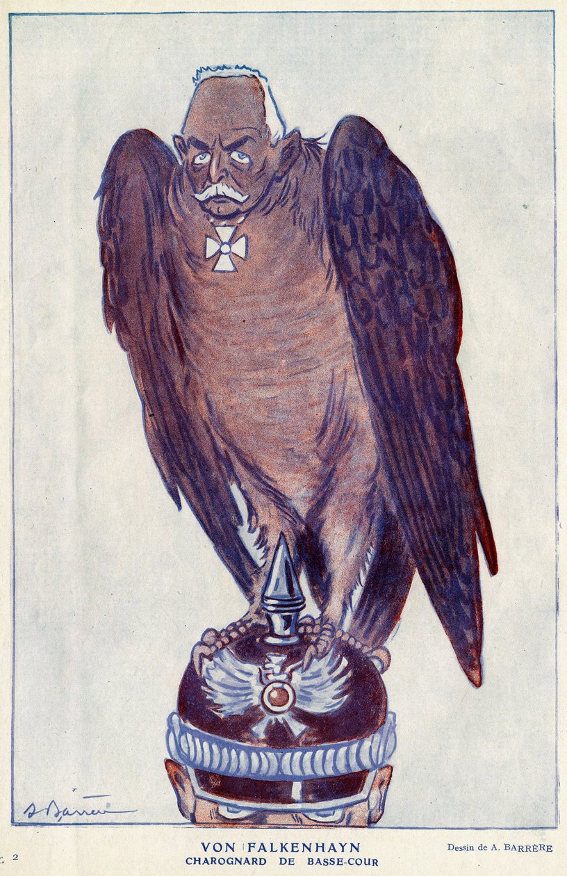 Tegneserie av den tyske generalen Erich von Falkenhayn (1861-1922) (underrett Charognard) i "" Fantasio"" 1916 - Illustrasjon av Adrien Barrere (1877-1931) av Adrien Barrere