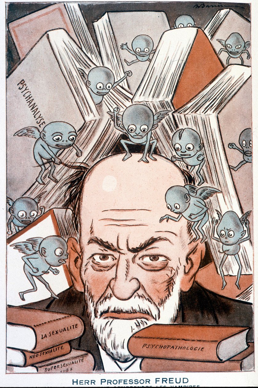 Tegneserie av Sigmund Freud "" Den som får vampyrer til å forstå""" - Illustrasjon av Adrien Barrere (1877-1931) i "" Fantasio""" av 15.05.1931 av Adrien Barrere