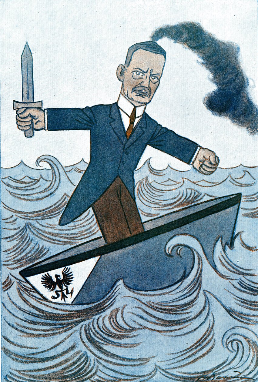 Tegneserie av Wilhelm Cuno (1876-1933) tysk politiker med ansvar for maritime anliggender. Tegning av Adrien Barrere (1877-1931) fra Fantasio av Adrien Barrere