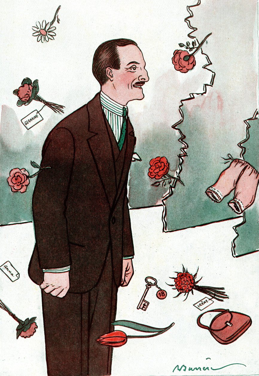 Tegneserie som viser den franske komikeren Victor Boucher (1877-1942) - Tegning av Adrien Barrere (1877-1931) fra Fantasio av Adrien Barrere