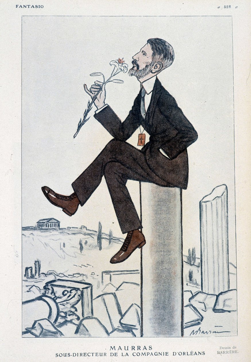Charles Maurras, fransk politiker og forfatter (1868-1952), visedirektør for Orleans-kampanjen - Illustrasjon av Adrien Barrere (1877-1931) i "" Fantasio"" av 15.05.1923 av Adrien Barrere