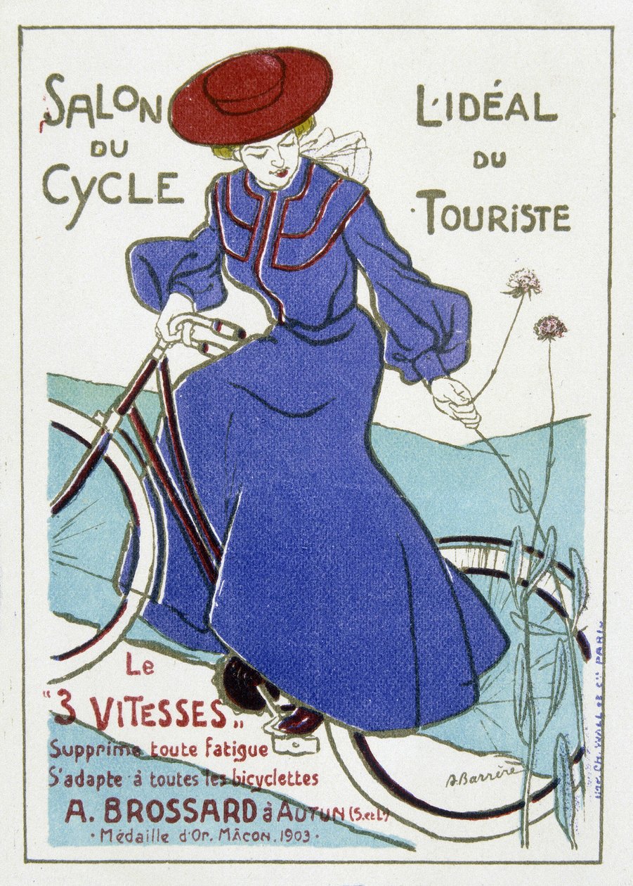 Fair of the cycle, idealet for turisme. Reklame for A. Brossards sykler, gullmedalje i Macon i 1903. Illustrasjon av Barrere fra begynnelsen av det 20. århundre. av Adrien Barrere