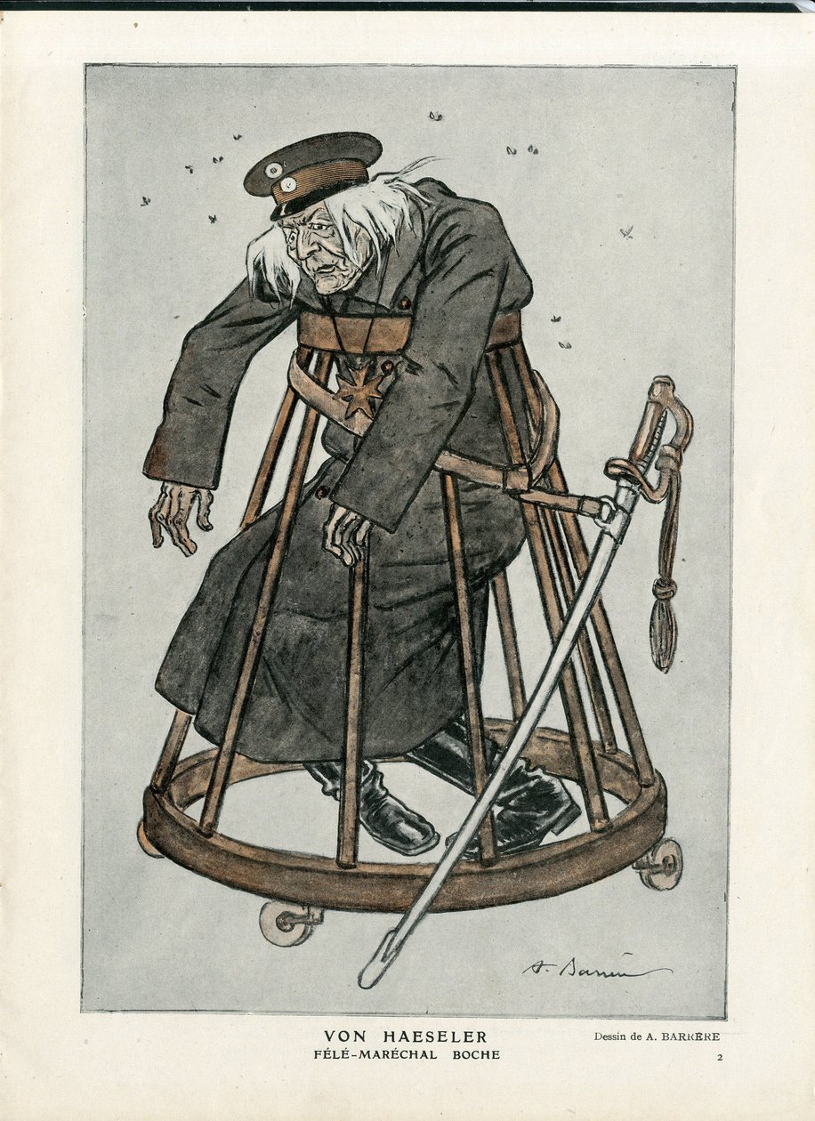 Fantasio, ca. 1916_6_1 - Illustrasjon av A Barrere (1874-1931): War of 14 -18, Tyskland Preussen, Verifikatordatoer - Von Haesler - Senilisering av Adrien Barrere