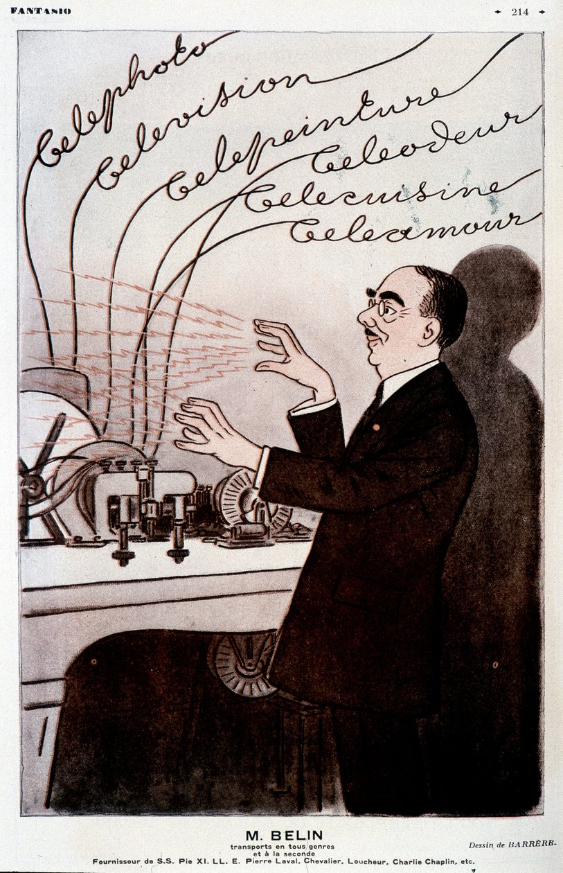 Humoristisk bilde om Belin og hans belinograf - av Barrère, i "" Fantasio"" fra 01.12.1931 av Adrien Barrere