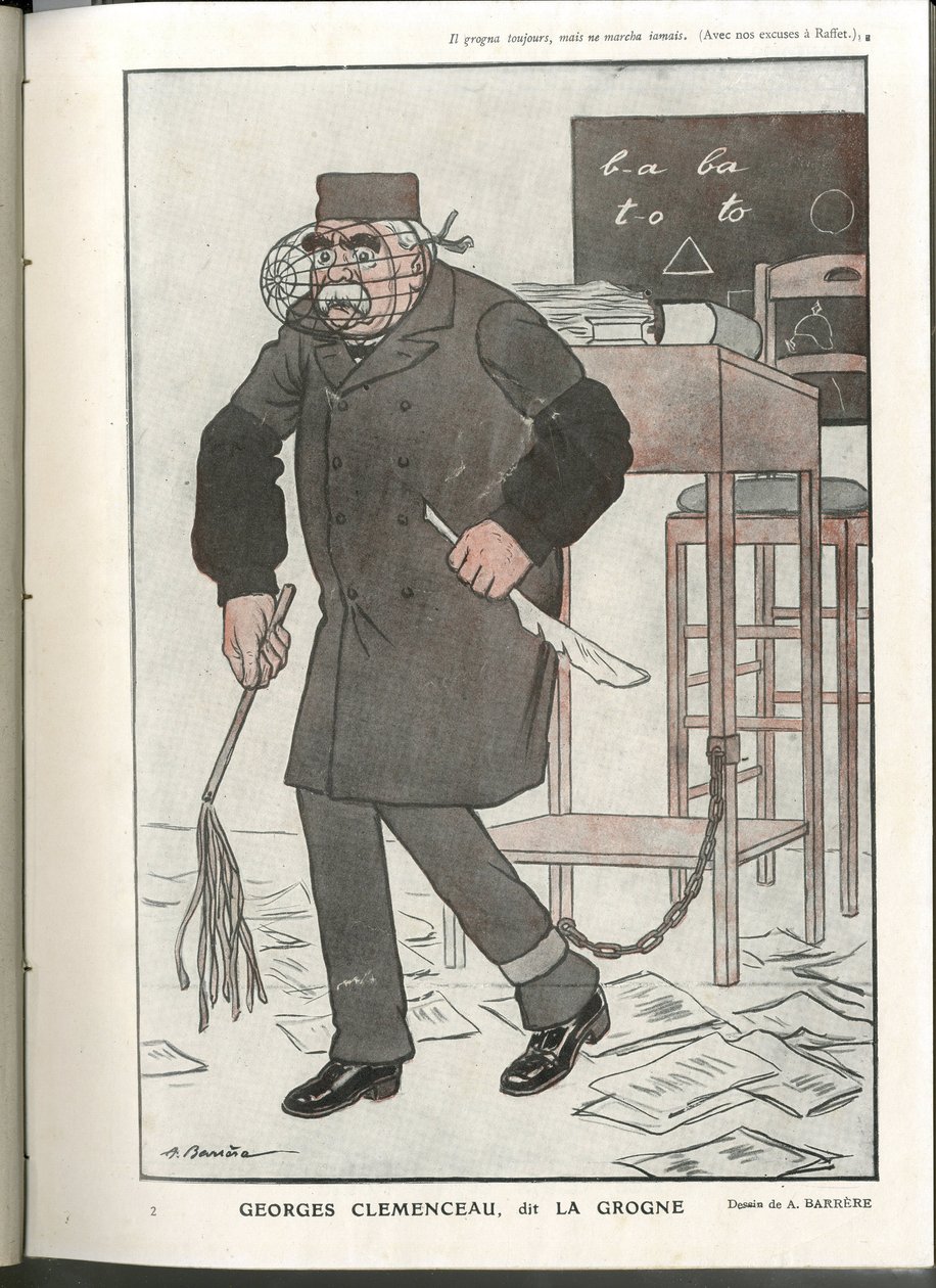 Illustrasjon av A Barrere (1874-1931) i «Fantasio», 01/05/16 - Georges Clemenceau, dit La Grogne - War of 14 -18, Censurship - Clemenceau George av Adrien Barrere