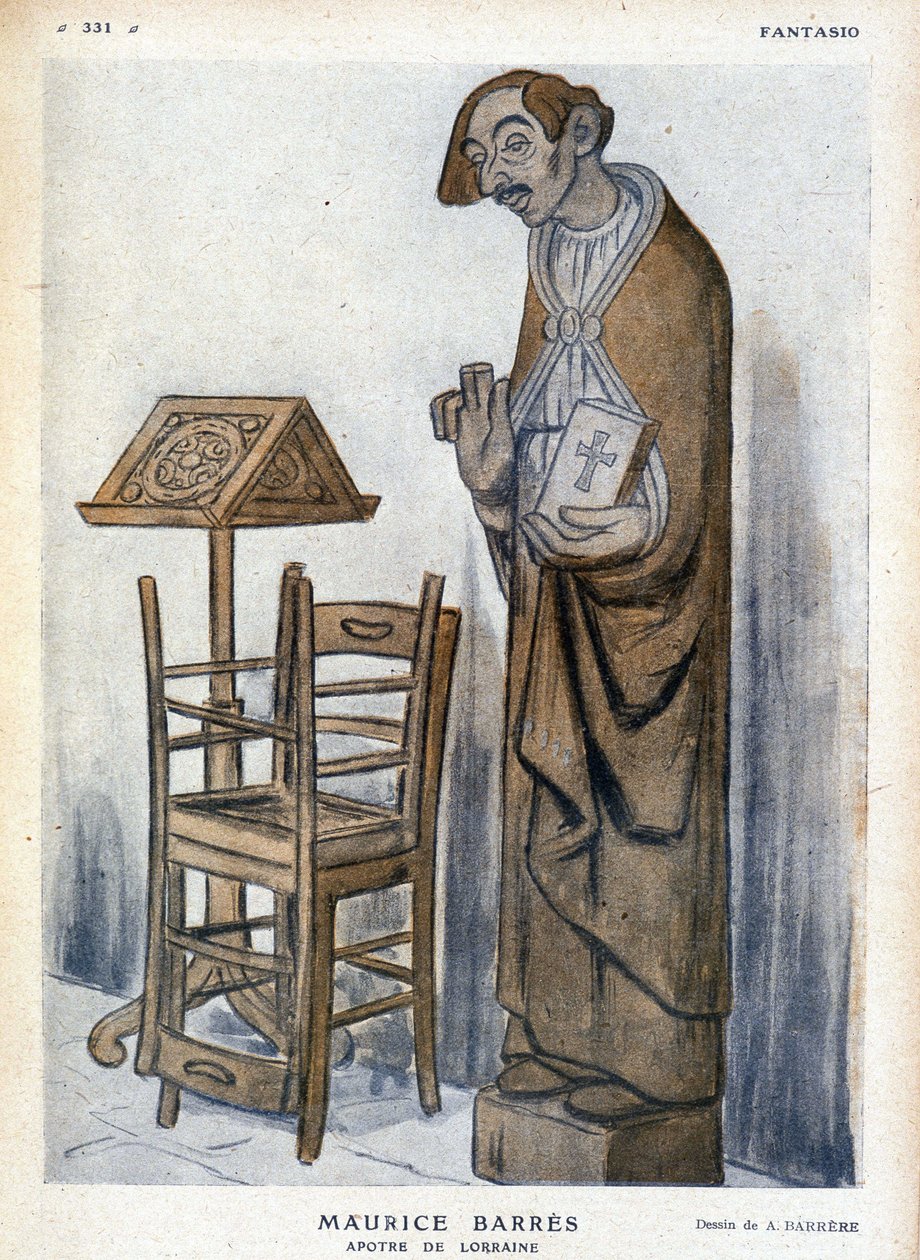Maurice Barrès og apostelen av Lorraine - Karikatur av Adrien Barrere (1877-1931) i "" Fantasio"" av Adrien Barrere
