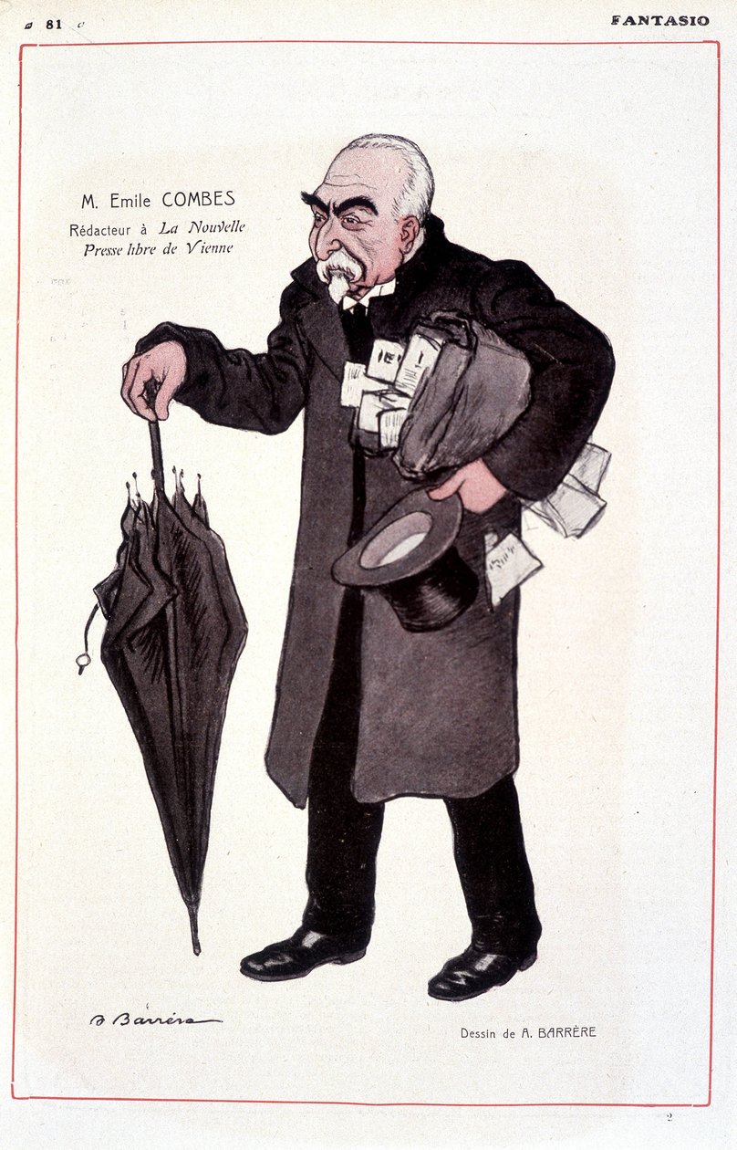 Portrett av Emile Combes, fransk politiker (1835-1921), reaktor ved La Nouvelle Presse libre de Vienne - Illustrasjon av Adrien Barrere (1877-1931) In Fantasio 01/03/1907 av Adrien Barrere