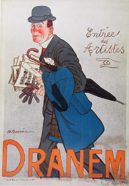 Plakat som viser Dranem (1869–1935) (farge litho) av Adrien Barrere