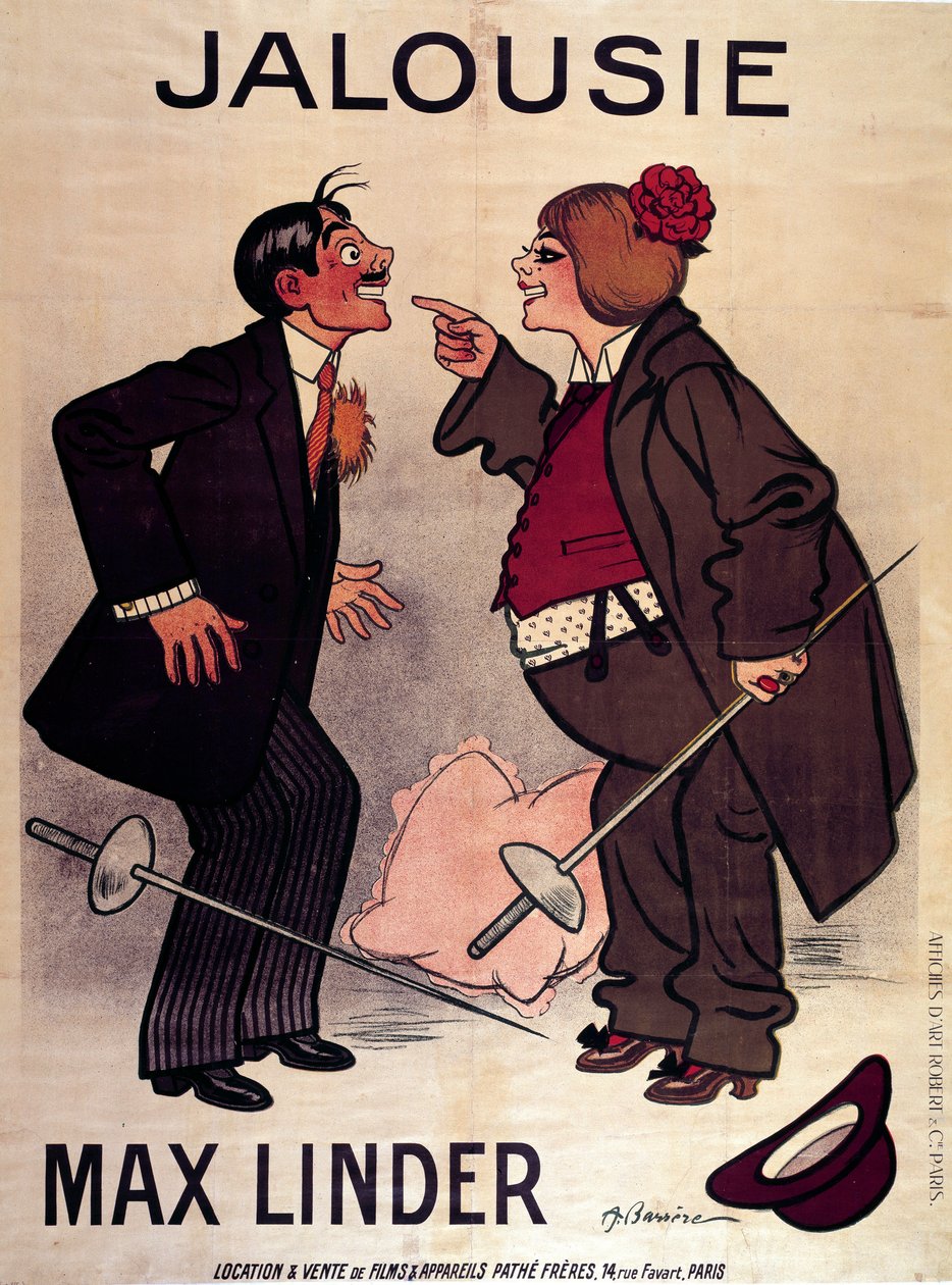 Plakat av "" Jalouise"" (eller Max og den sjalu ektemannen) av Max Linder (Gabriel Lieuvielle av Adrien Barrere