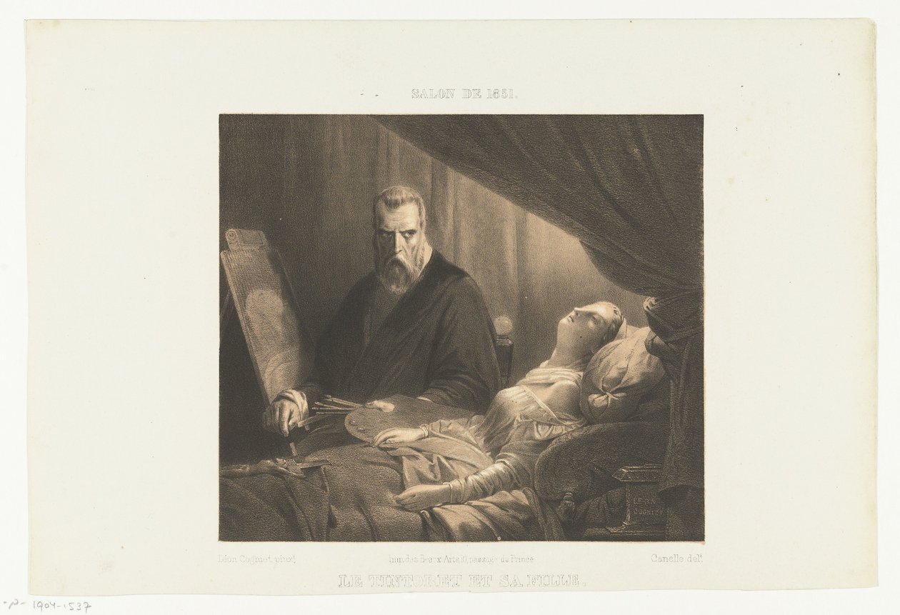 Tintoretto ved datterens dødsleie Le Tintoret et sa fille (tittel på objekt) Salon de 1851 (serietittel på objekt) av Adrien Canelle