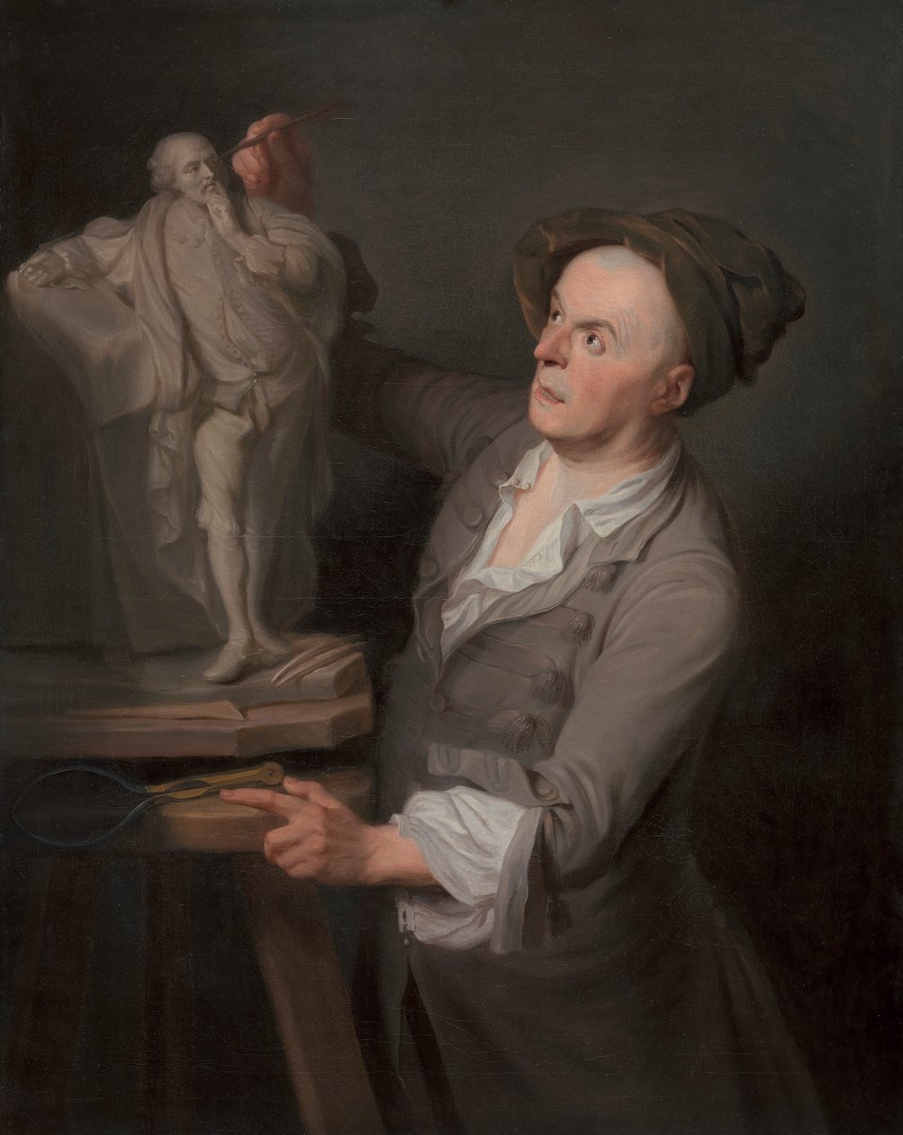 Louis-Francois Roubiliac modellerer sitt monument til Shakespeare av Adrien Carpentiers