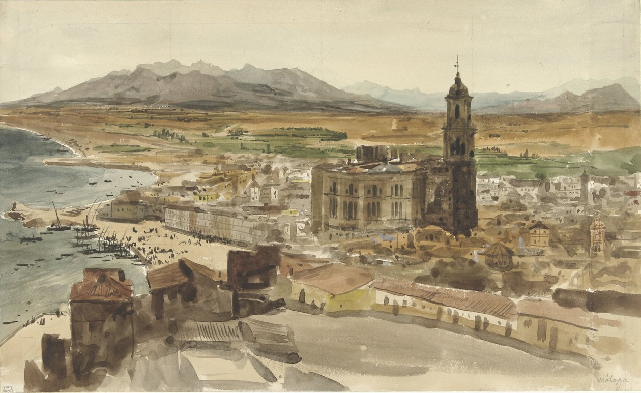 Utsikt over Malaga fra nord av Adrien Dauzats