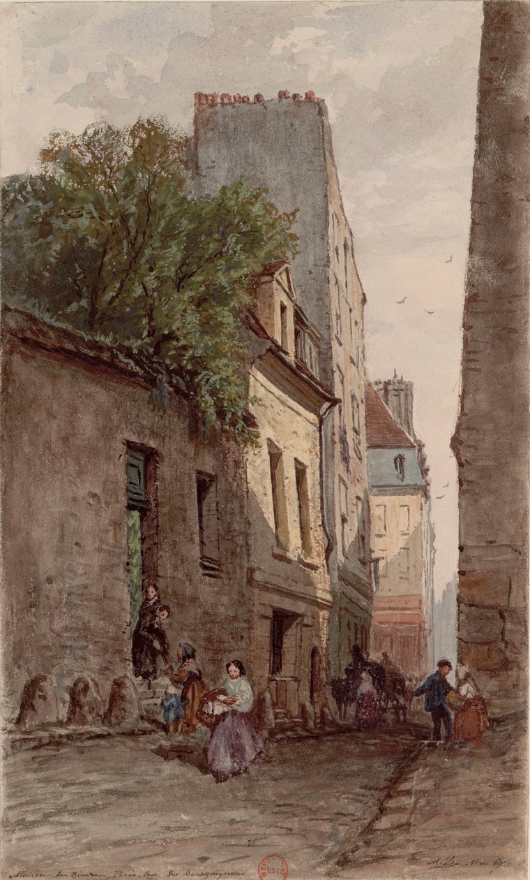 Diakonens hus François de Pâris (1690-1727), Paris, rue des Bourguignons (nå boulevard de Port-Royal). Tegning av Adrien Dauzats (1804-1868) av Adrien Dauzats